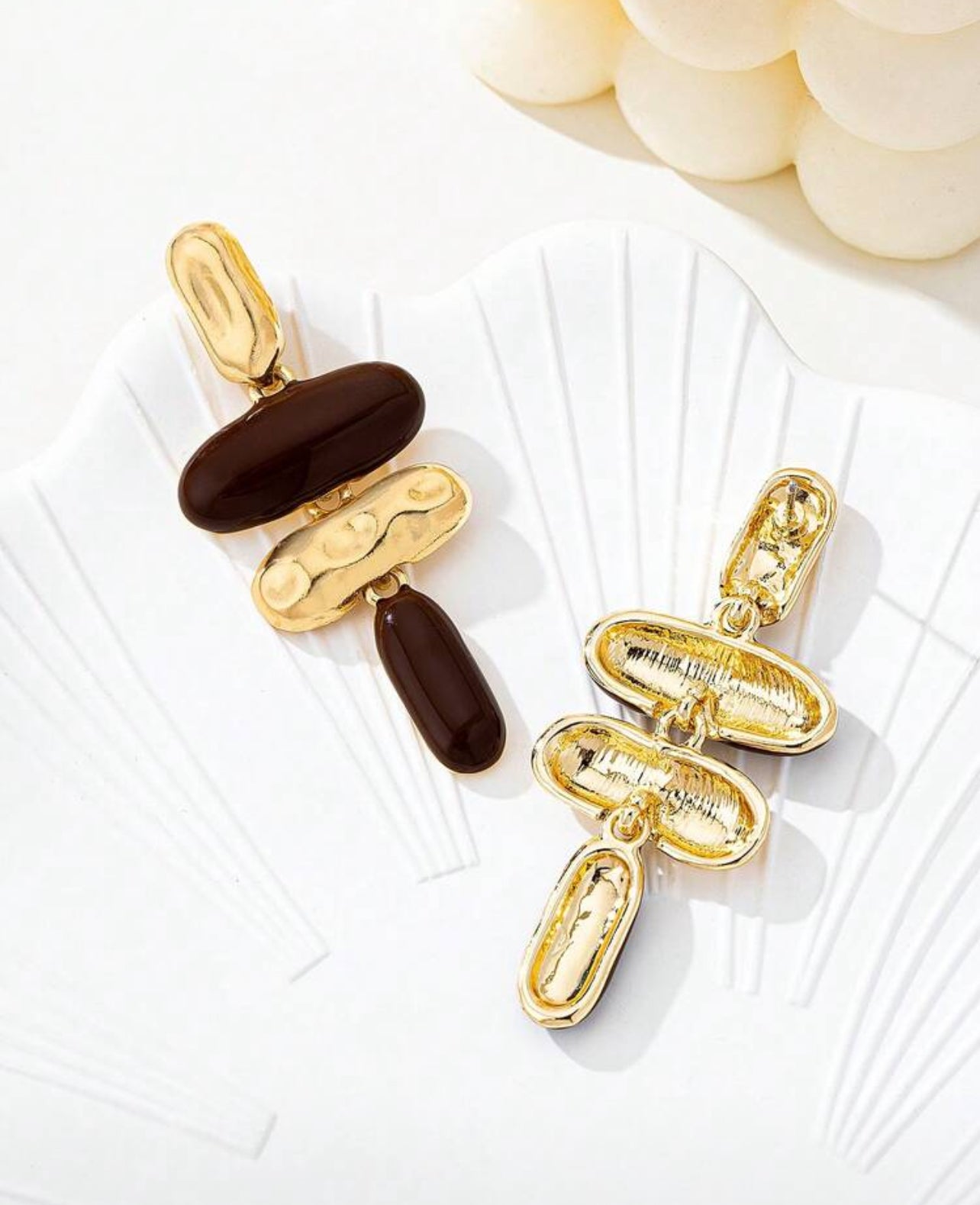 Cute gold and brown abstract dangle earrings