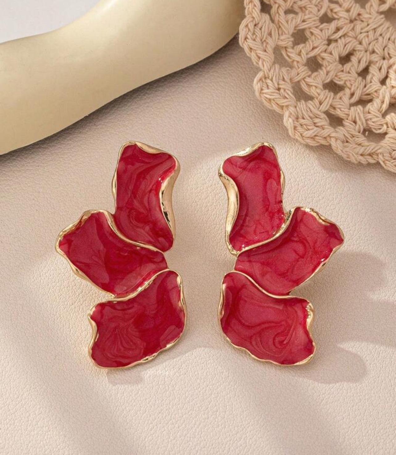 Red & Gold Petal Earrings
