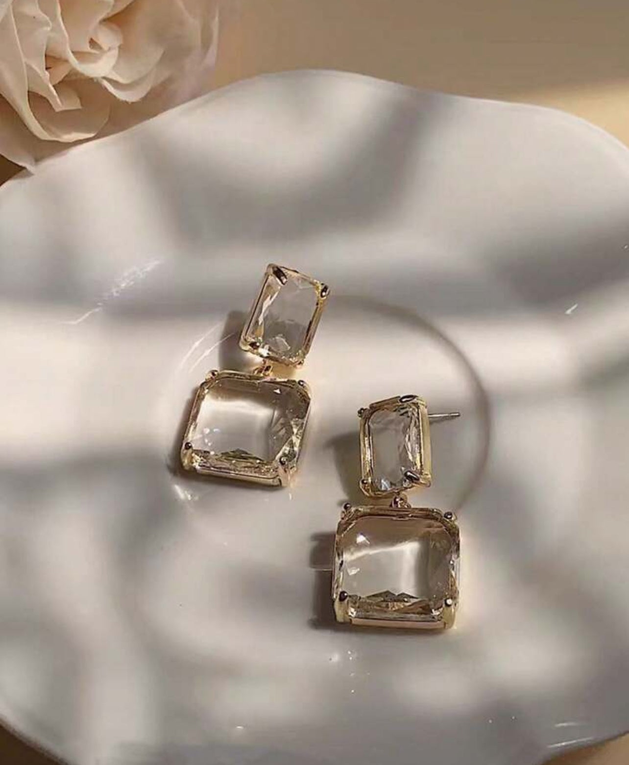 Gold tone clear crystal drop earrings