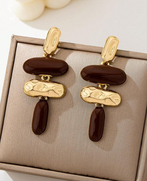 Cute gold and brown abstract dangle earrings