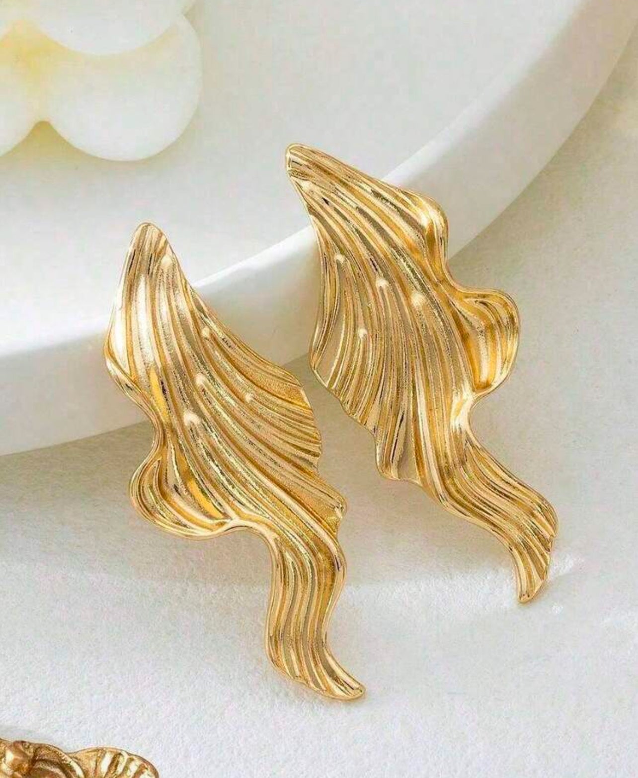 Gold Wavy Statement Earrings