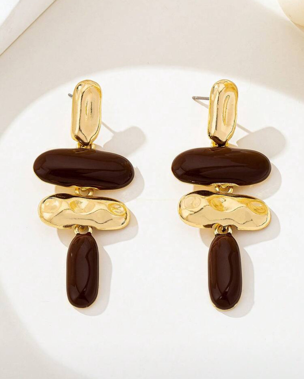 Cute gold and brown abstract dangle earrings