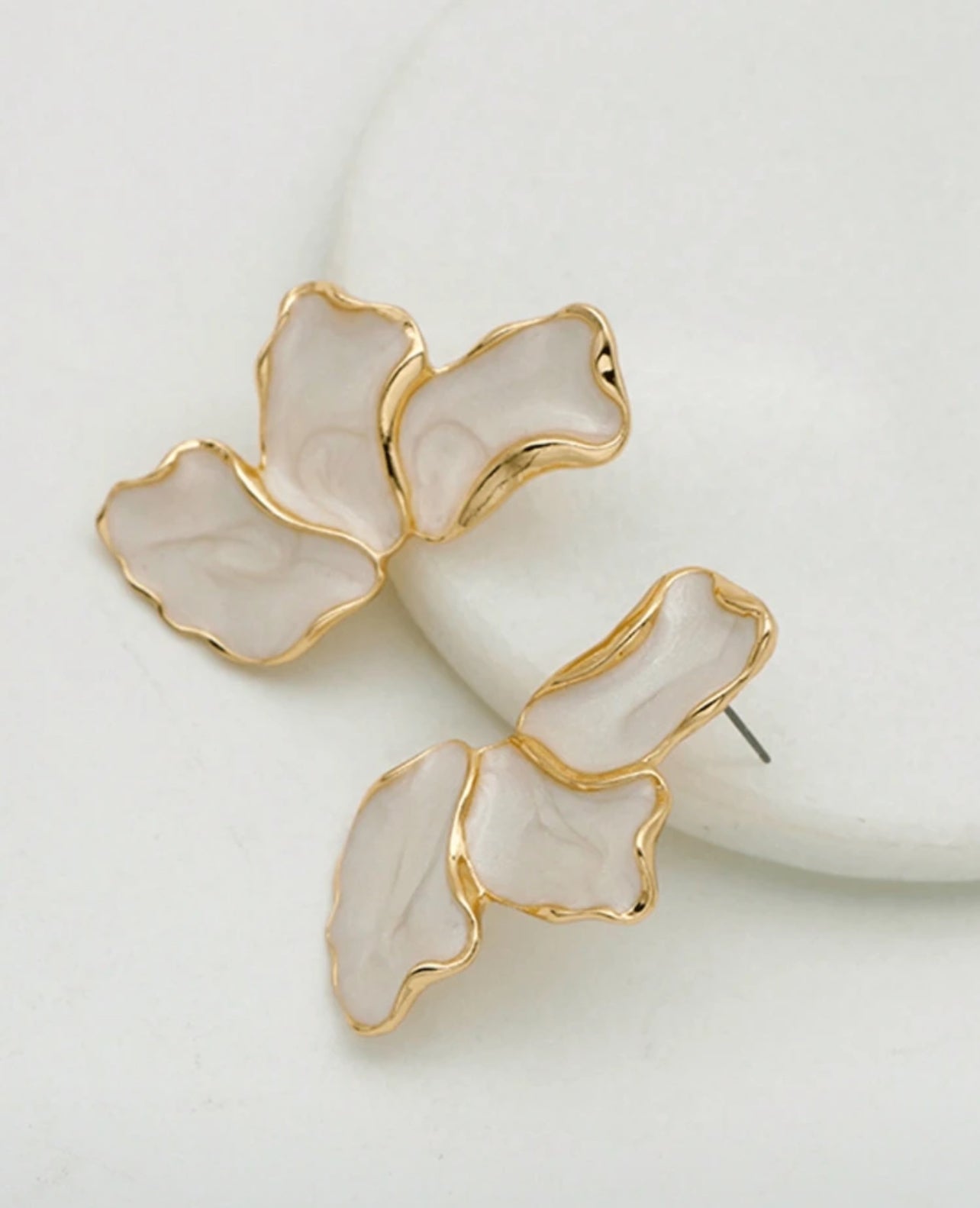 Gold and White Petal Earrings