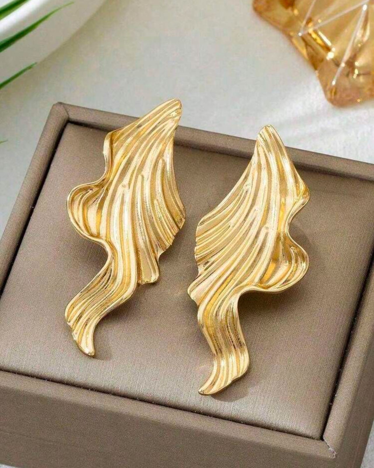 Gold Wavy Statement Earrings