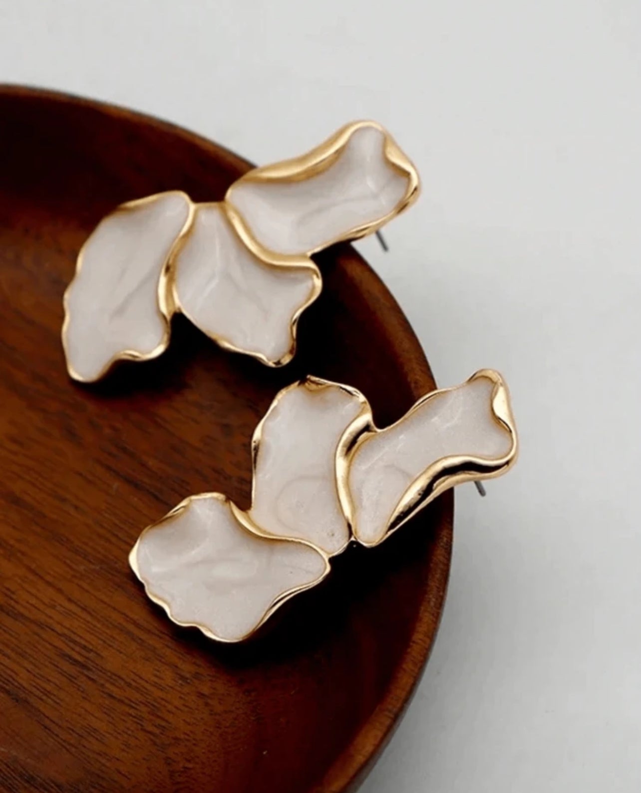 Gold and White Petal Earrings