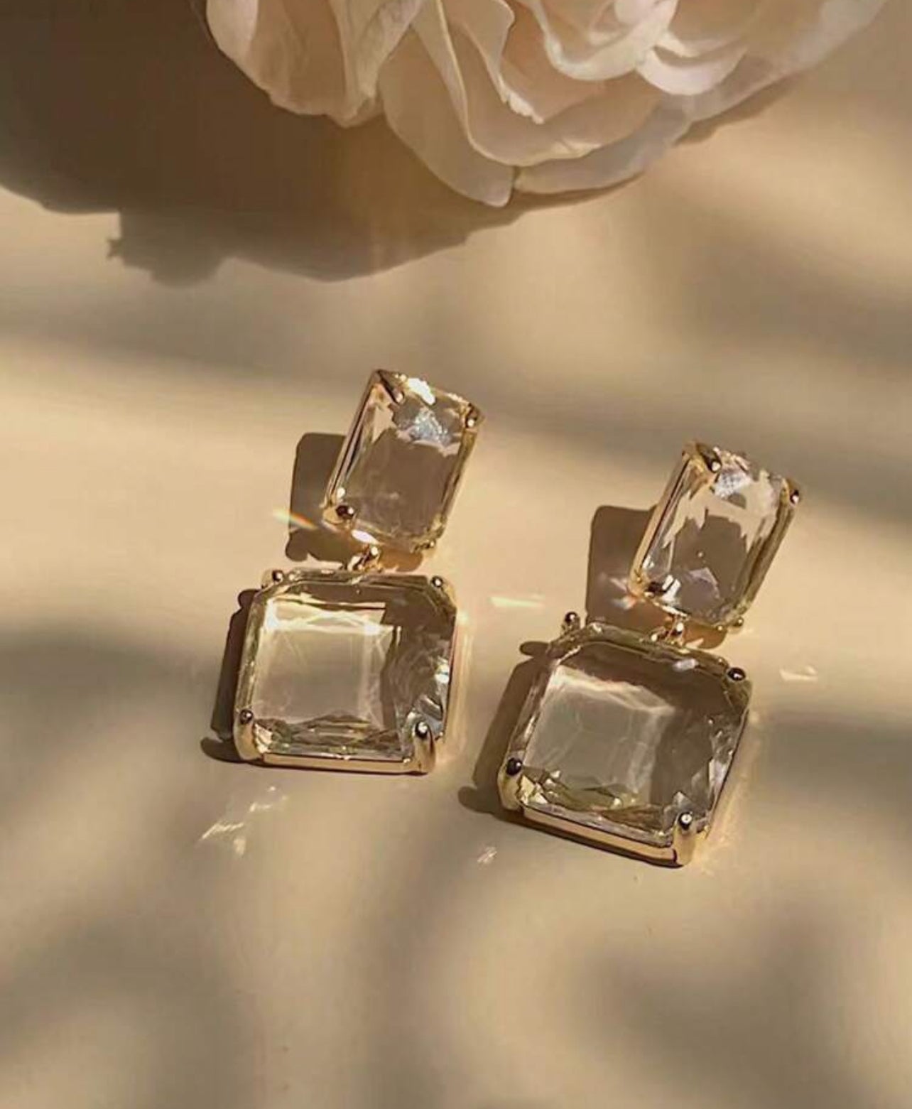 Gold tone clear crystal drop earrings